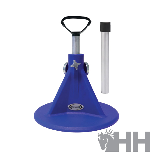 Suporte azul para cilindro de gás com base circular e punho preto