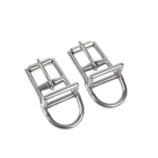 Par de fivelas metálicas prateadas com argola em D.