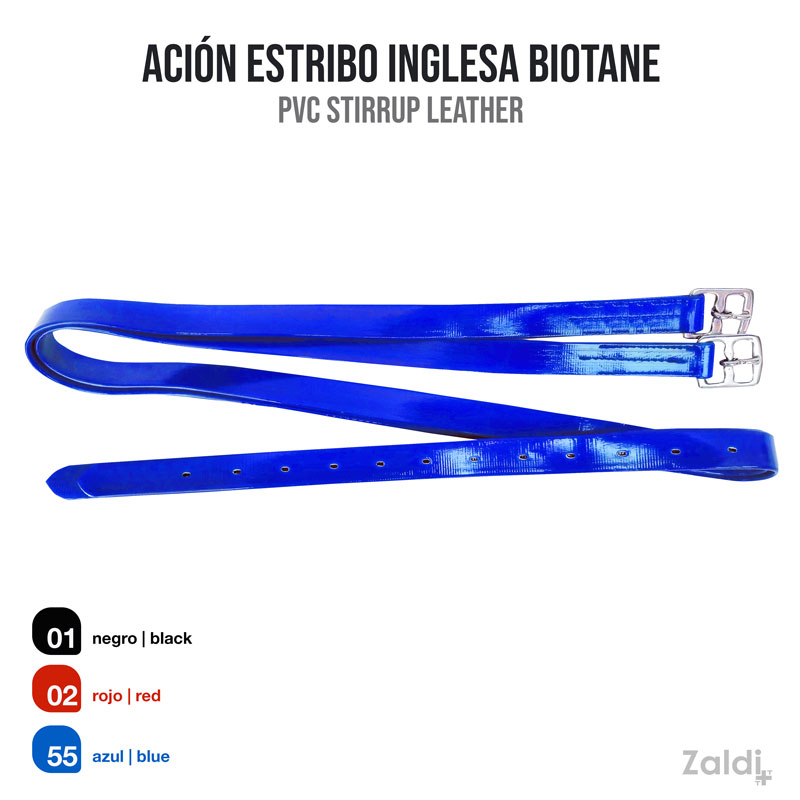 Correas azuis em PVC para estribos com fivelas metálicas