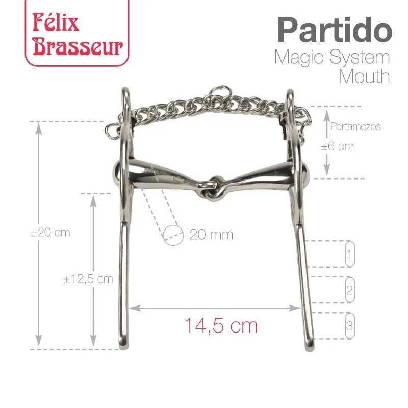 Freio metálico para cavalo com corrente e anéis, marca Félix Brasseur