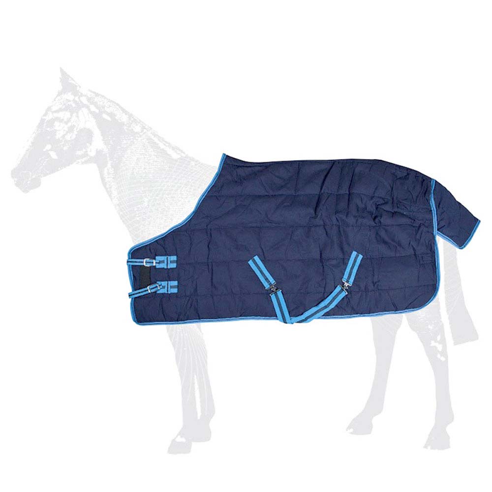 Manta acolchoada azul escuro para cavalo com tiras ajustáveis azuis claras