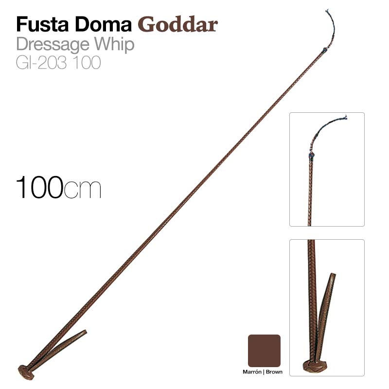 Fusta de doma Goddar Dressage Whip castanha de 100 cm com textura trançada