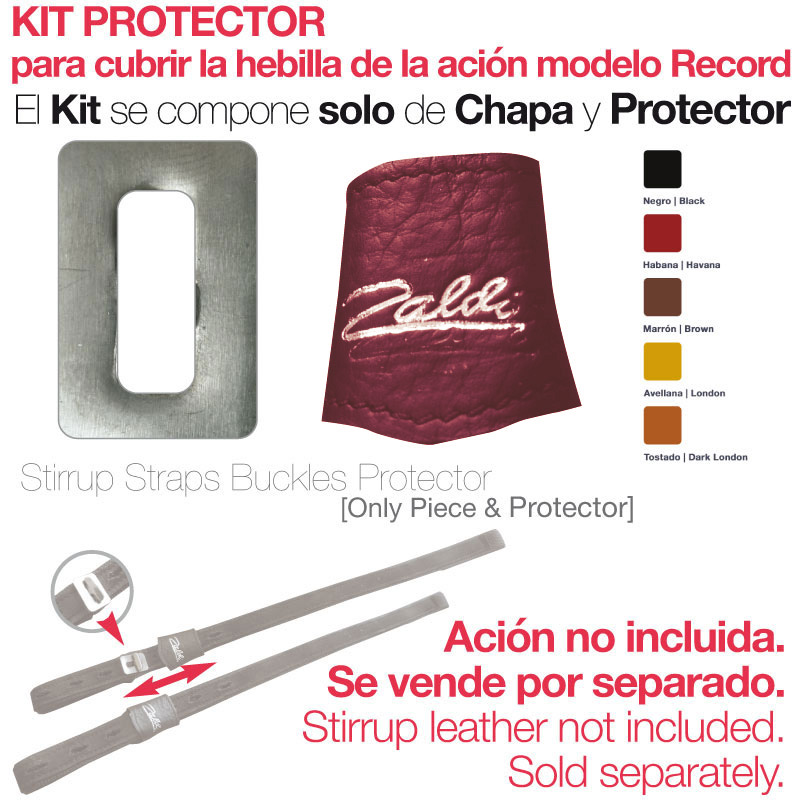 Kit protetor para fivela de ação modelo Record com chapa metálica e protetor de couro vinho Paldi