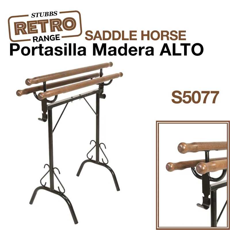 Portasilla alto em madeira castanha e estrutura metálica preta modelo S5077