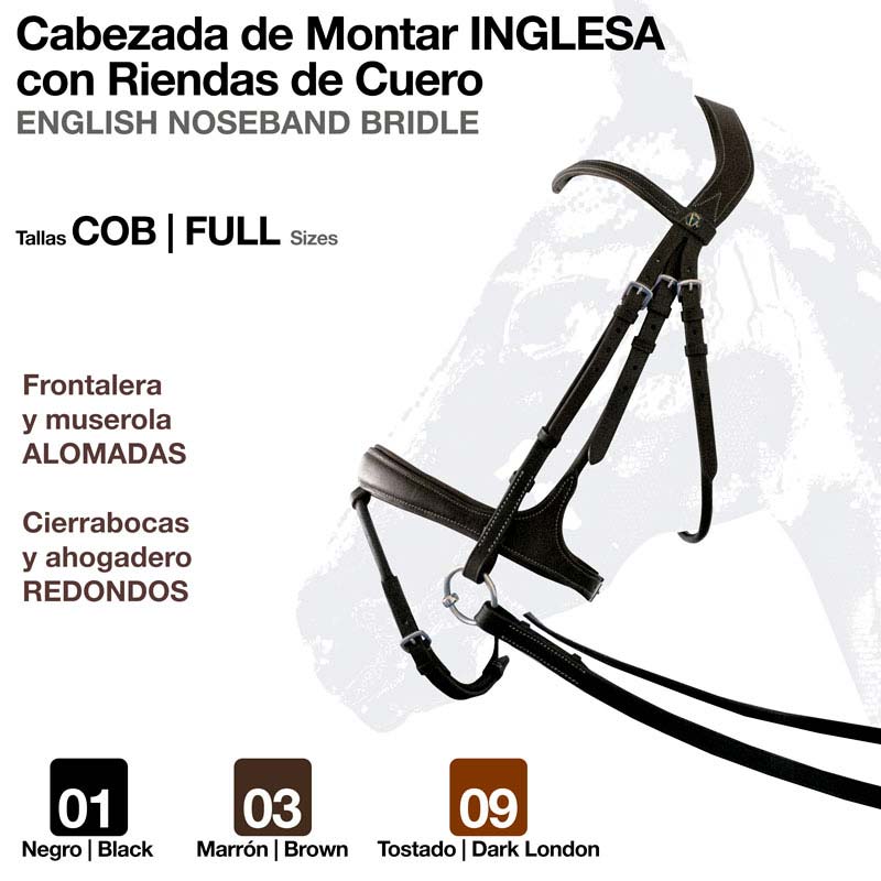 CABEÇADA INGLESA COM RÉDEAS DE COURO