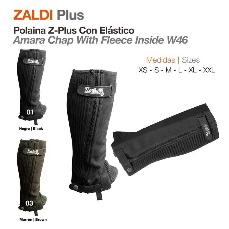 Polainas ZALDI Plus em preto e castanho, com elástico e forro de fleece, tamanhos XS a XXL.