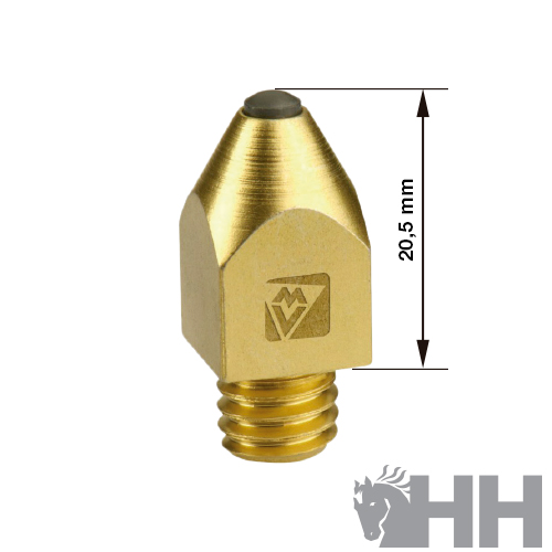 Boquilha de impressora 3D dourada com ponta preta e marca registrada