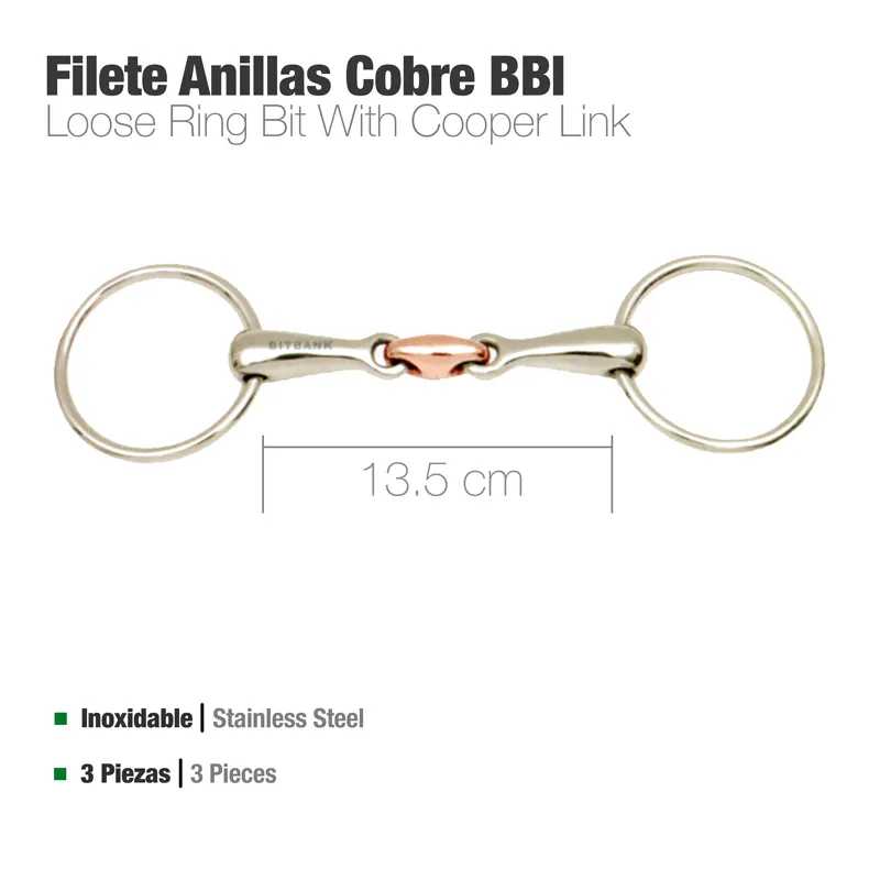 BRIDÃO DE ARGOLAS S 3-PEÇAS COBRE BBI INOX 12.5cm