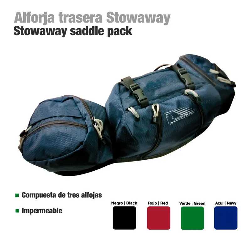 Alforja traseira Stowaway azul marinho com três bolsas e fechos de correr