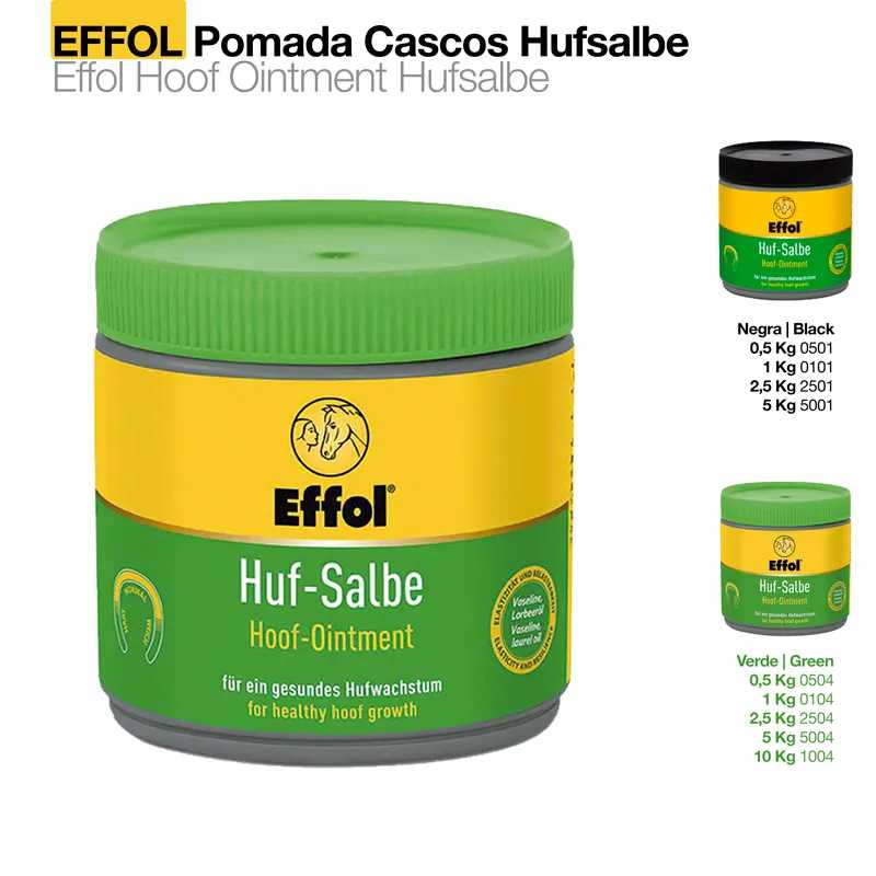 Pomada Effol Huf-Salbe para cascos em embalagem plástica com rótulo amarelo e verde