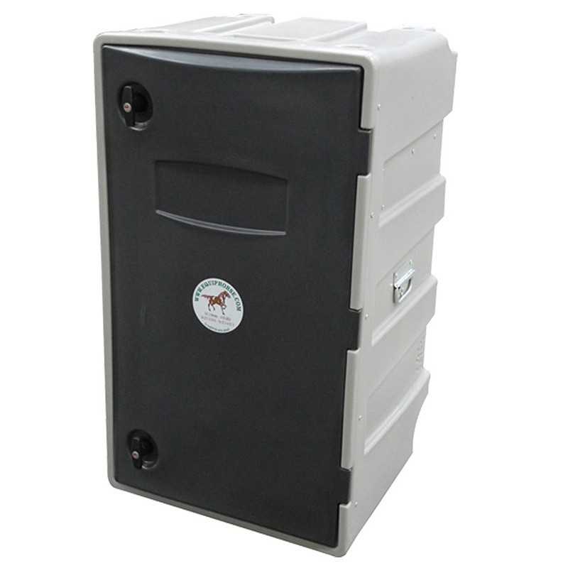 Caixa de transporte para animais em plástico branco e preto