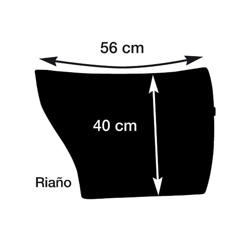 Desenho de um objeto preto com medidas 56 cm por 40 cm e texto Riaño