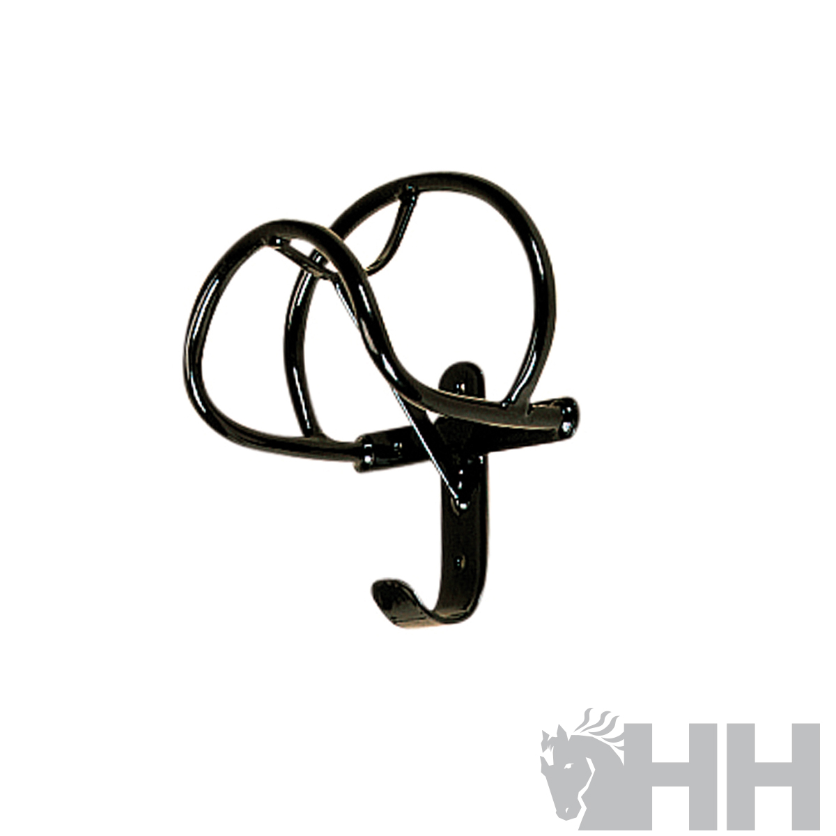 Gancho de parede preto metálico com dois ganchos curvos