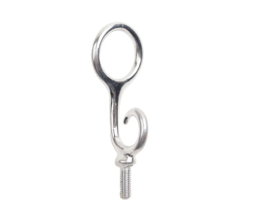 Gancho metálico prateado com rosca para fixação
