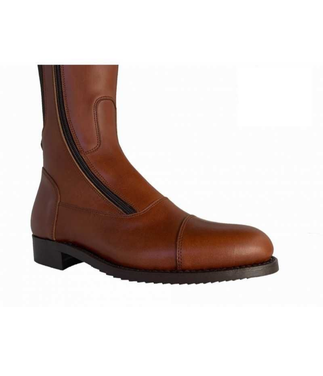 bota alta de couro castanho com fecho de correr preto