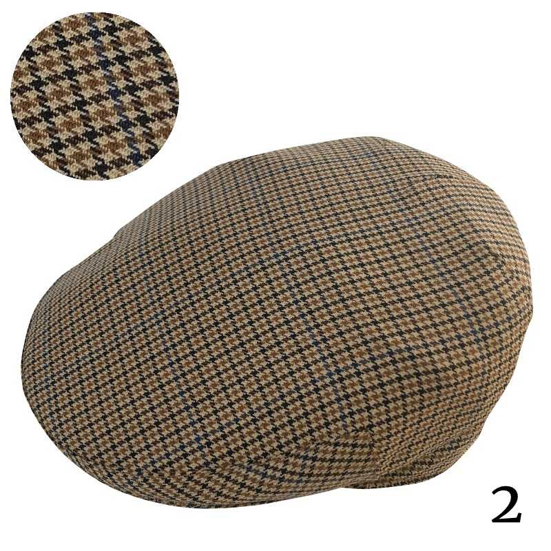 Boina castanha com padrão pied-de-poule e detalhe do padrão em círculo