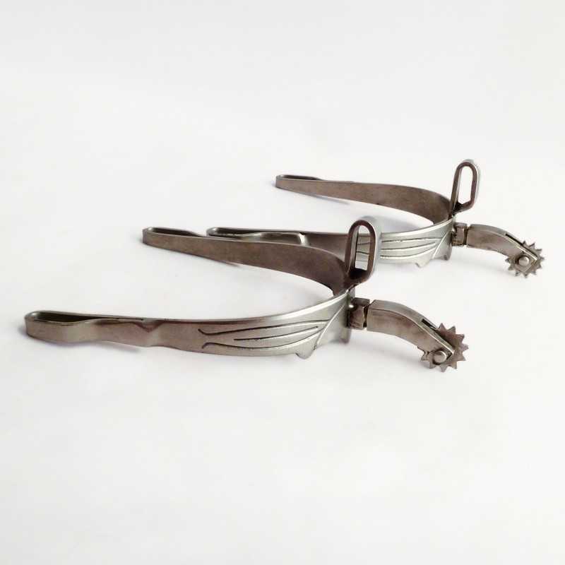 Par de esporas metálicas com acabamento em aço e roda com pontas