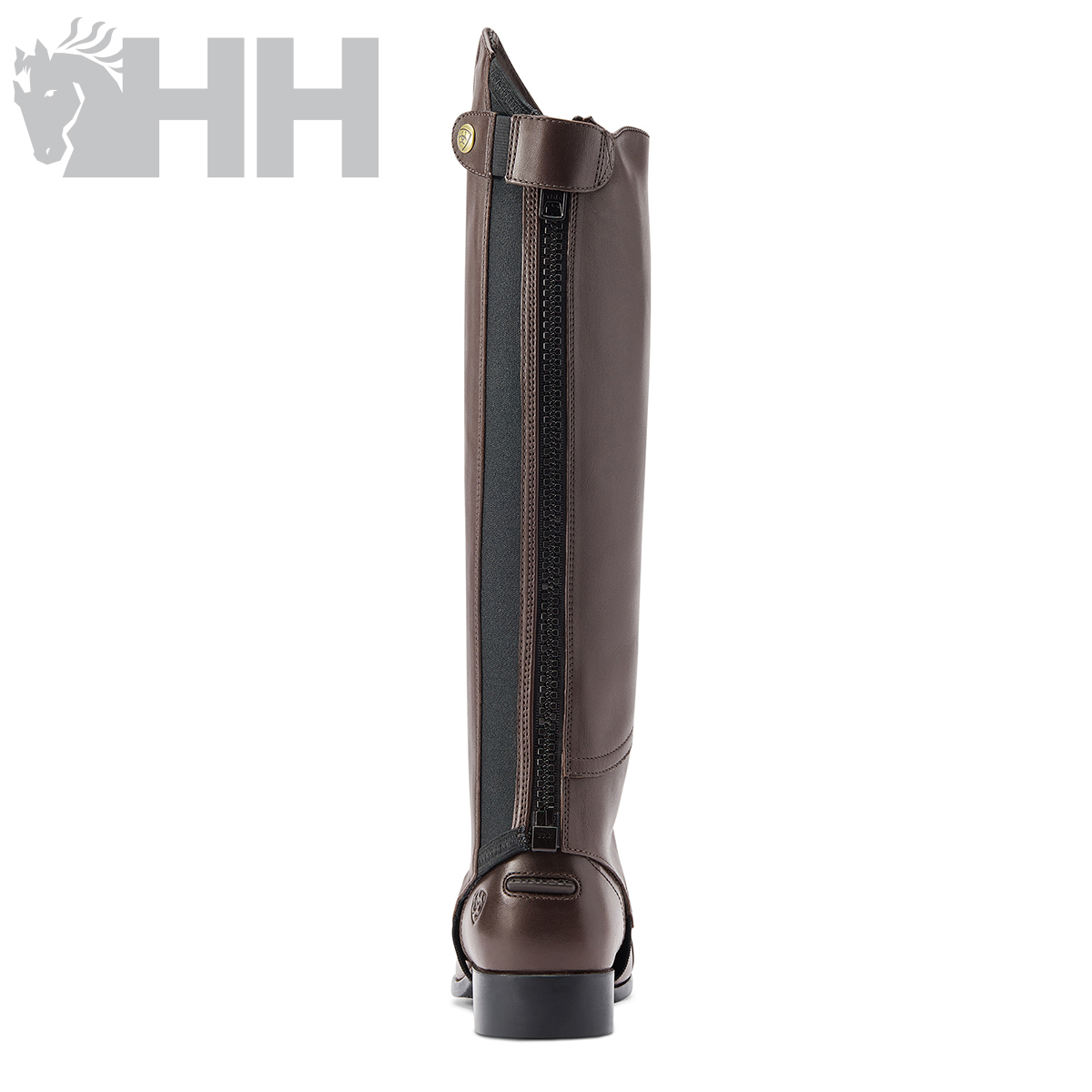 Bota alta castanha em couro com fecho de correr preto