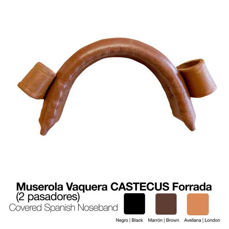 Muserola vaquera CASTECUS forrada marrom com duas presilhas em fundo branco