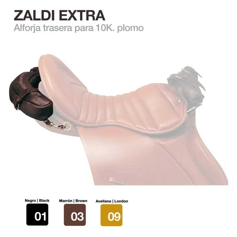 Alforja traseira de sela para 10K em cor castanha com texto e opções de cores.