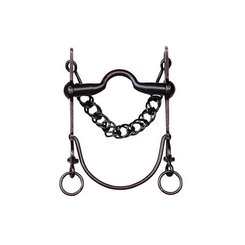 Freio para cavalo em metal preto com corrente e anéis