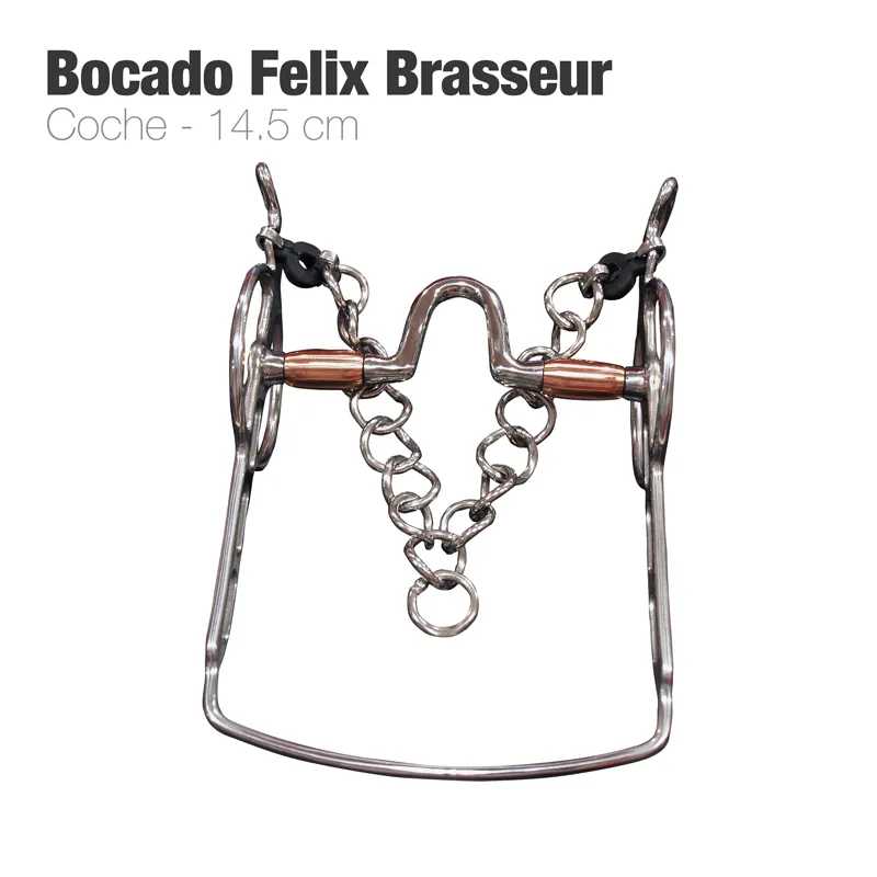Bocado Felix Brasseur em metal com corrente e partes de cobre, tamanho 14,5 cm