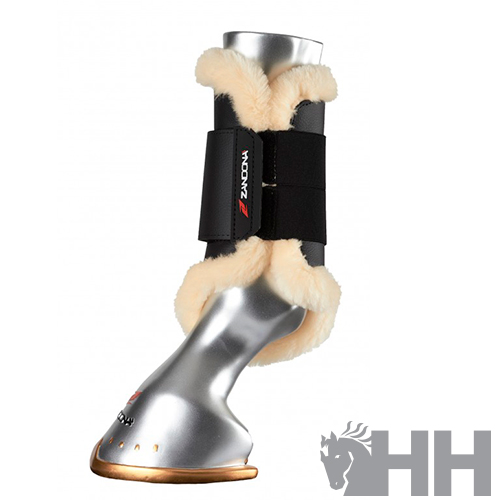 Proteção para casco de cavalo com pele sintética bege e correia preta