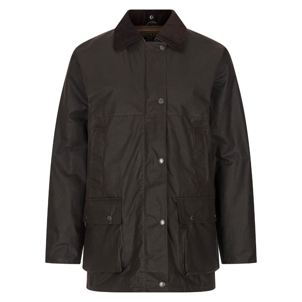 Casaco castanho escuro com gola de veludo castanho e botões metálicos