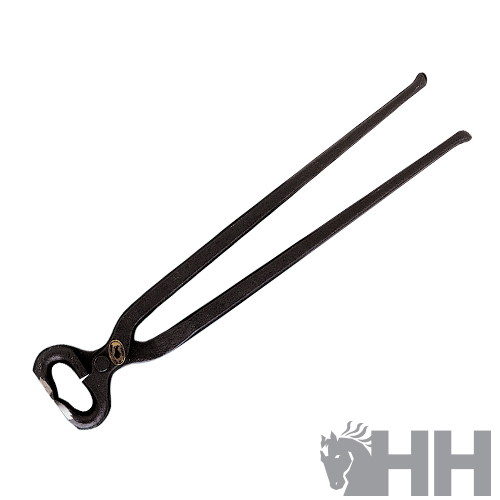 Ferramenta metálica antiga preta com dois braços compridos e pega arredondada