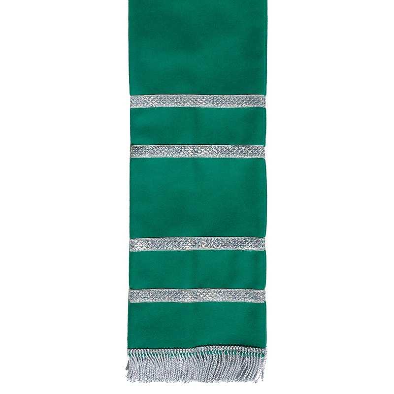 Cachecol verde com faixas cinzentas e franjas