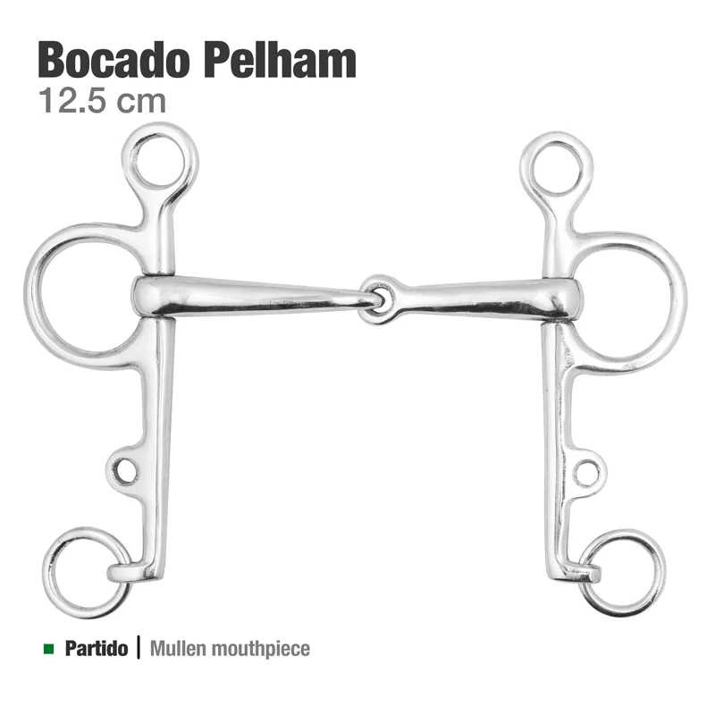 Bocado Pelham partido em aço inoxidável com 12,5 cm
