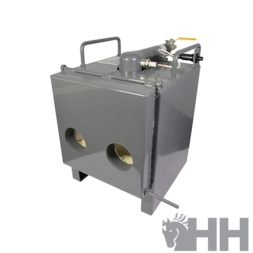 máquina industrial cinza com alças e válvula