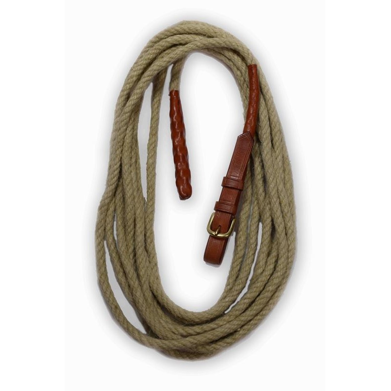 Cordão de corda bege com acabamento em couro castanho