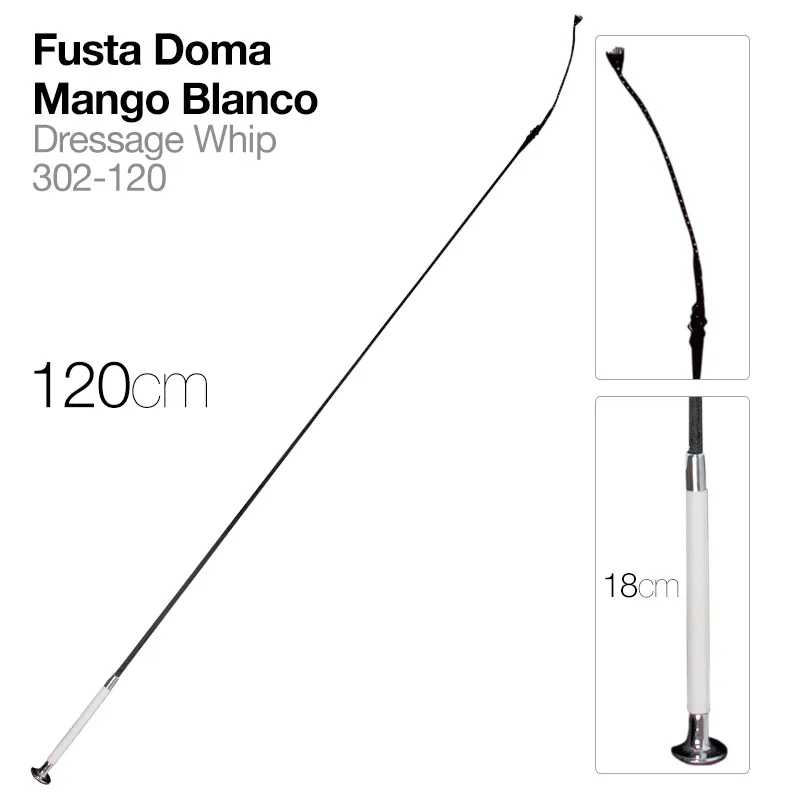 Fusta Doma Mango Blanco Dressage Whip 120cm com cabo branco e corpo preto