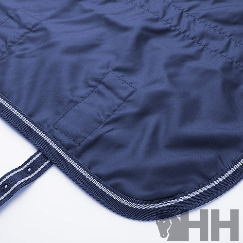 Tecido azul escuro com costura e logo cinza HH