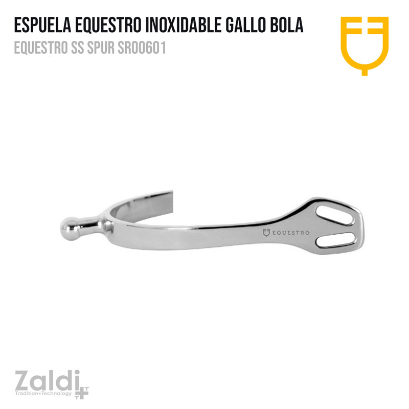 Espuela equestrian inox com bola brilhante, fundo branco.