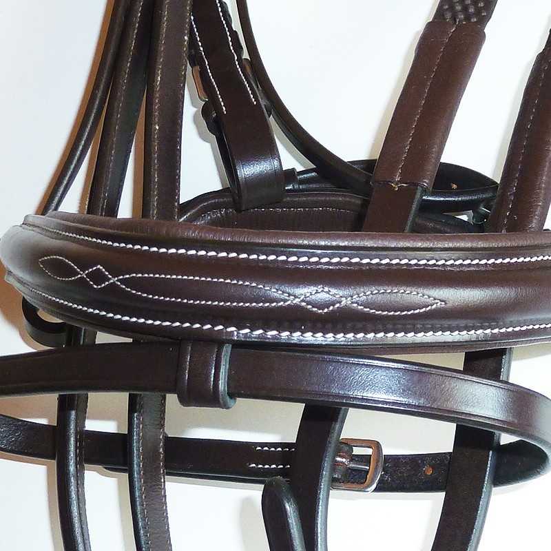 Cabeçada de couro inglês com rédeas de borracha