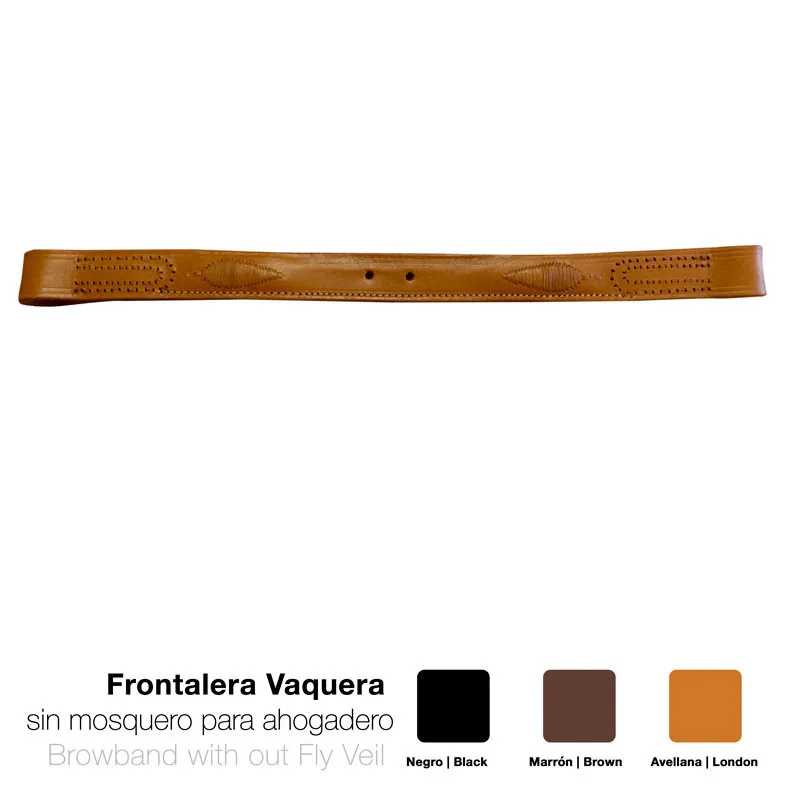 Faixa de couro castanho claro com detalhes decorativos sobre fundo branco e texto