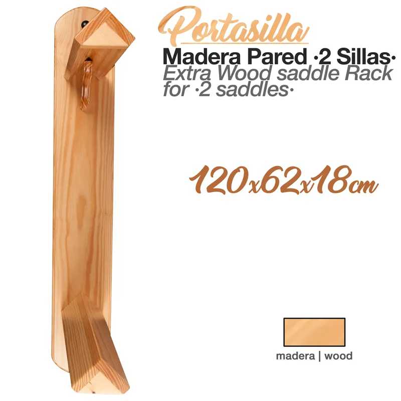 Porta Sela de madeira para parede, para 2 selas, cor natural clara