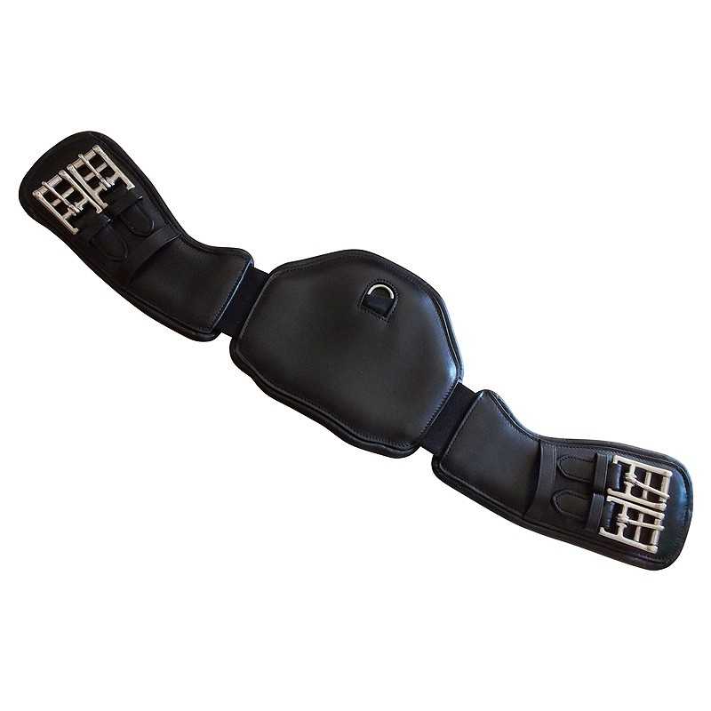 Cinta de montaria preta em couro com fivelas metálicas