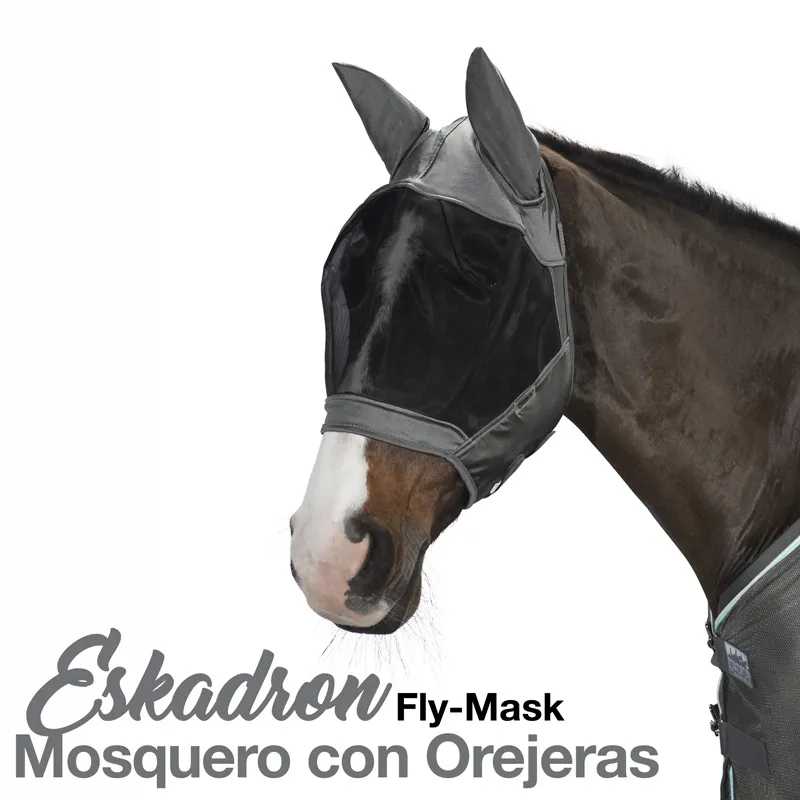 Máscara Fly-Mask preta para cavalo da Eskadron com orelhas cobertas