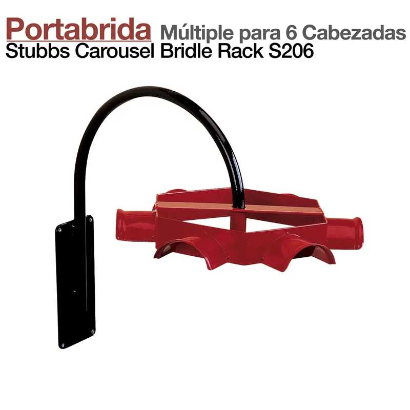 Porta bridões múltiplo em metal preto e vermelho para 6 cabeçadas Stubbs Carousel Bridle Rack S206