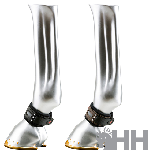 Protetores para pernas e cascos de cavalo em couro preto e castanho com fecho de velcro