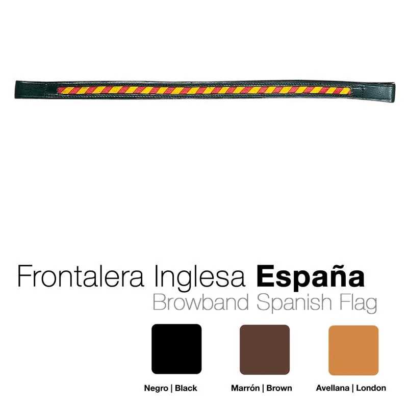 Frontalera inglesa em pele com padrão da bandeira espanhola em fundo branco