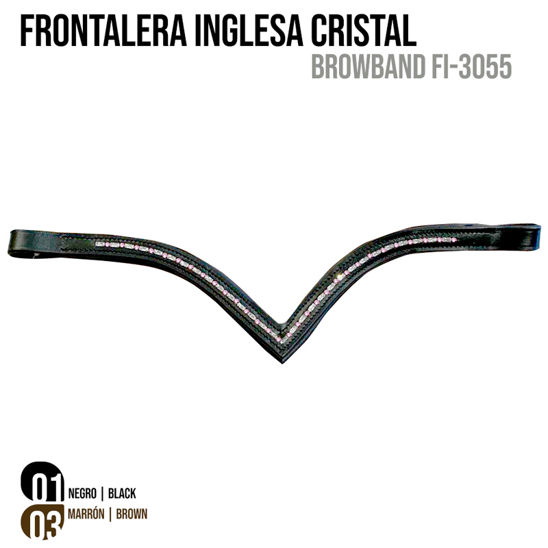Frontaleira inglesa cristal preta para cavalo com detalhe em V