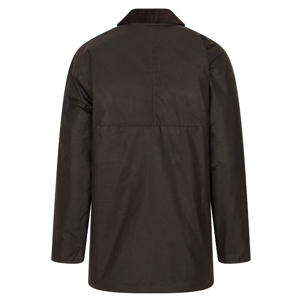 Casaco impermeável castanho escuro visto de trás