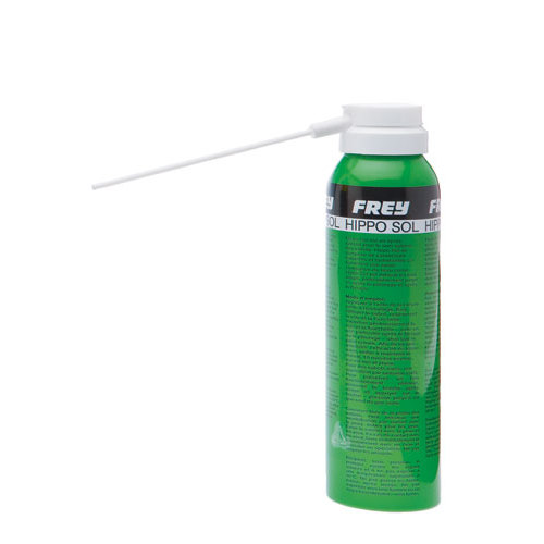 Frasco verde de spray FREY HIPPO SOL com tampa branca e tubo aplicador longo