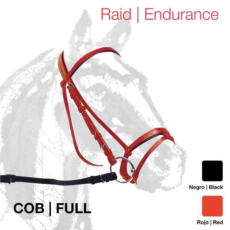 Cabeçada em couro vermelho para cavalo com fivelas metálicas