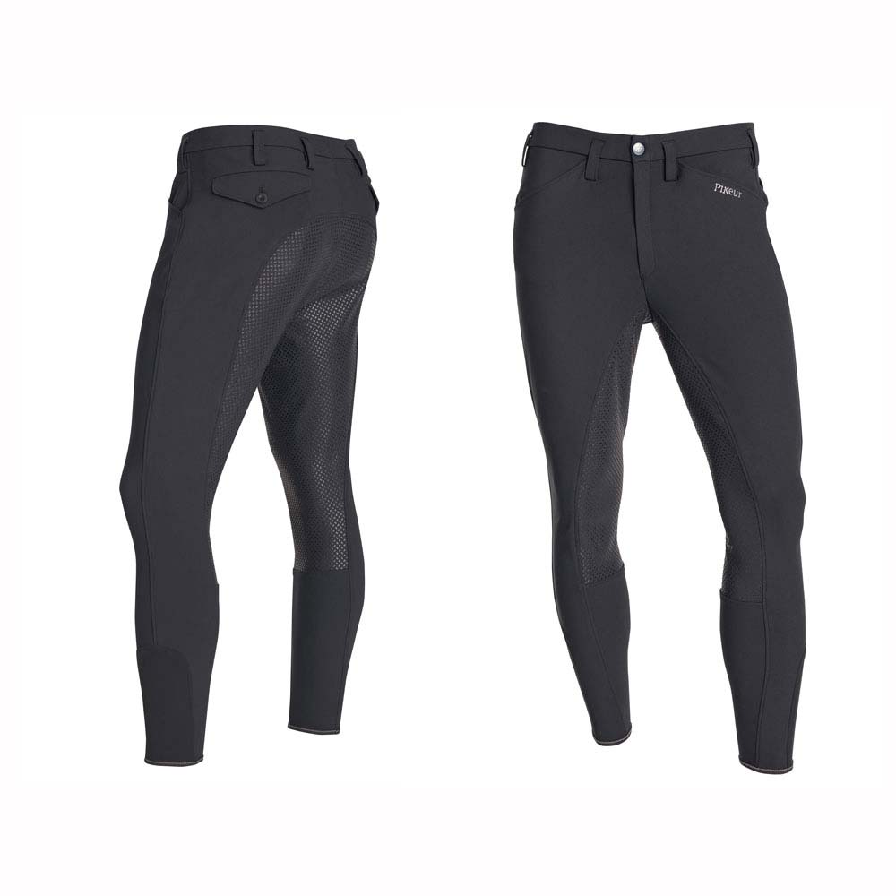 calças técnicas pretas com textura antiderrapante nas pernas e assento