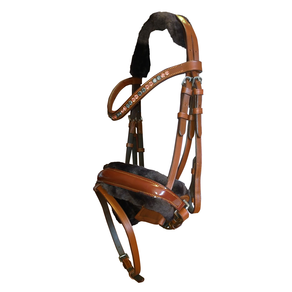 Cabresto de equitação castanho com pelúcia preta